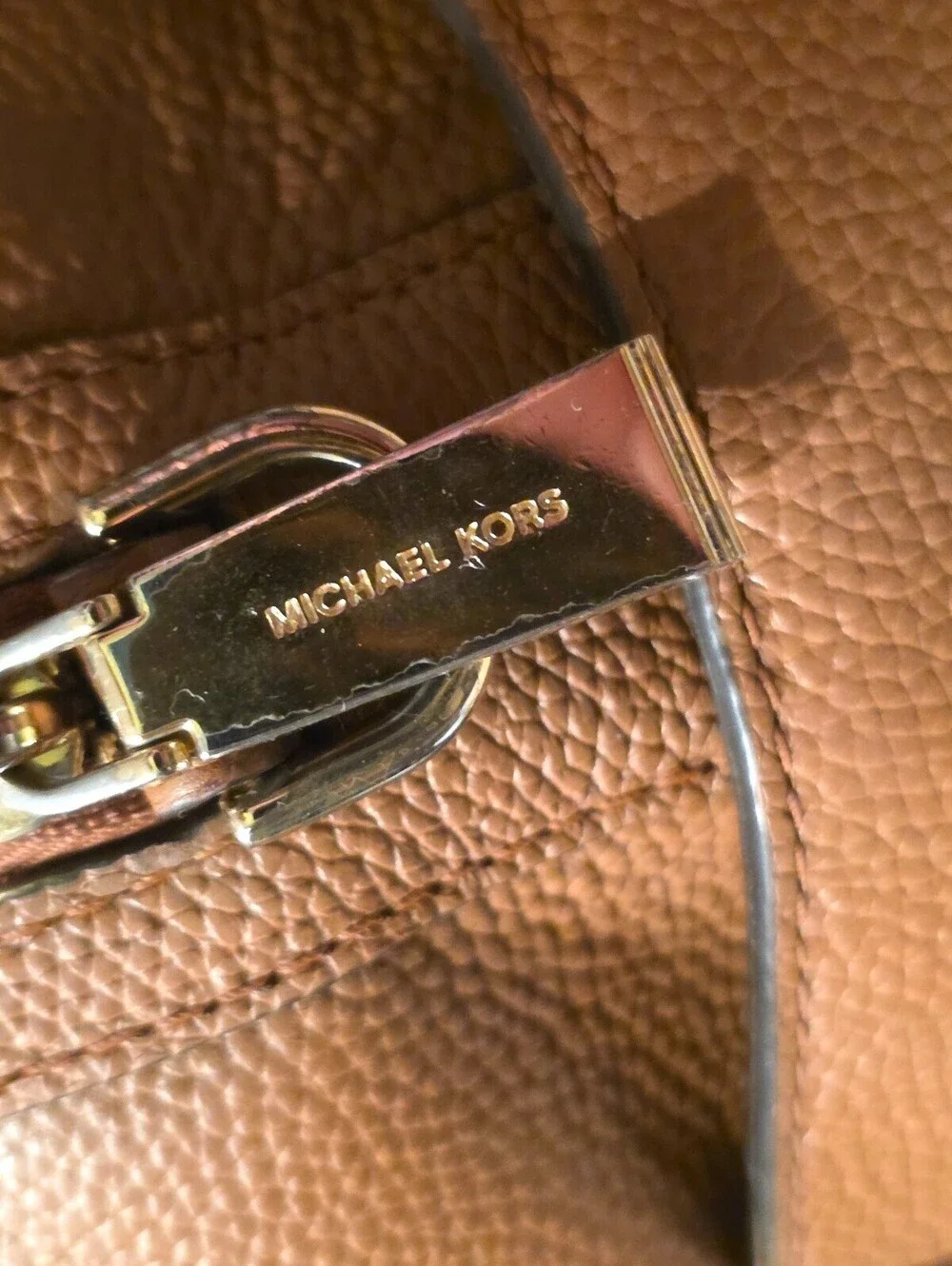 Michael Kors Bedford Legacy Large Leather Satchel Cognac Brown Gold Lock EUC